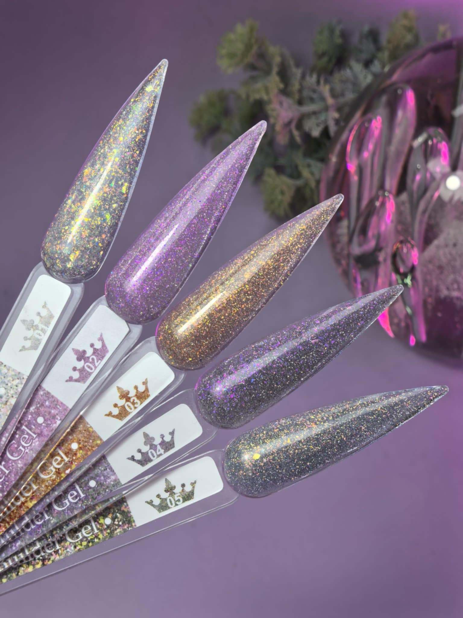 Astra Builder Gel 01 showcasing glittery and reflective effects for designer nails.