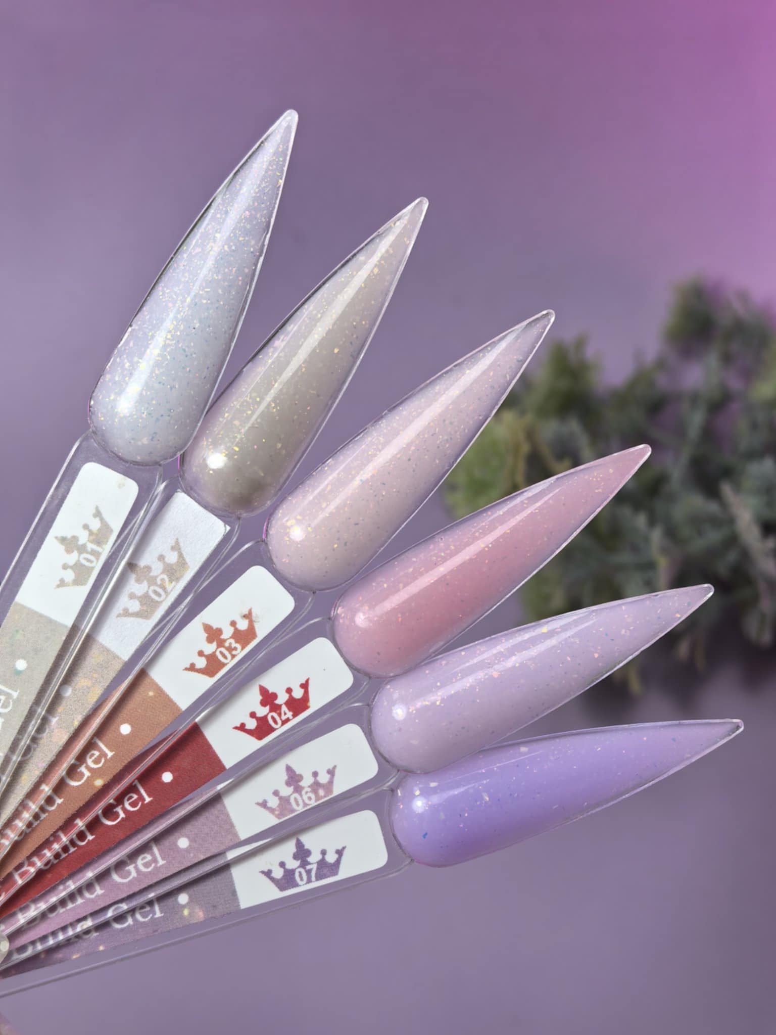 Assorted shades of Brocade Builder Gel 02 - Coffee Foam displayed on nail swatches
