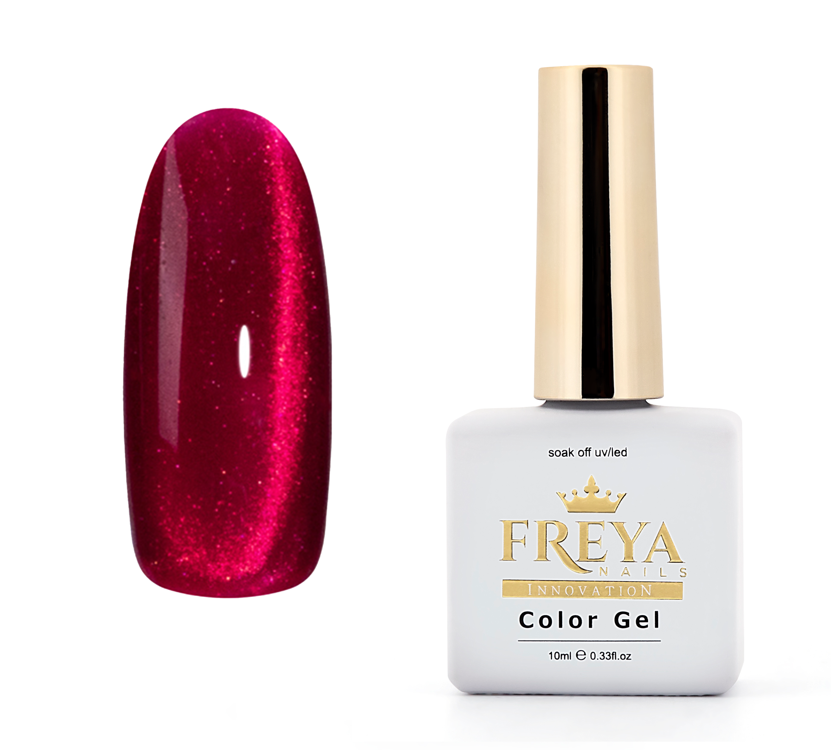 Гел лак Lux Cat Eye - 10 в червено розов нюанс и опаковка Freya Nails