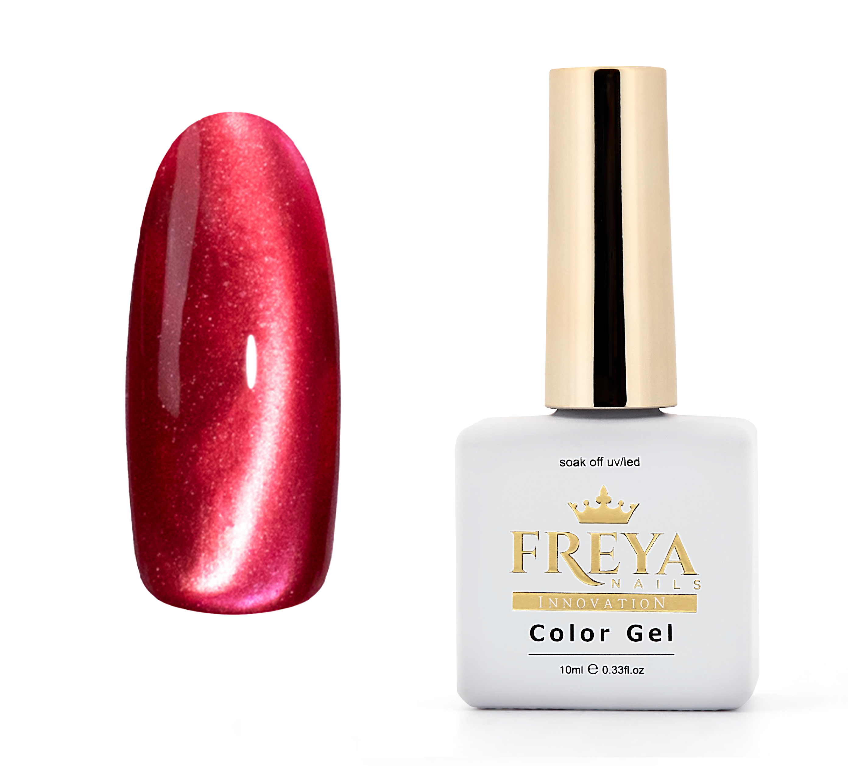 Гел лак Lux Cat Eye - 23 в червено розови нюанси с бутилка Freya Nails